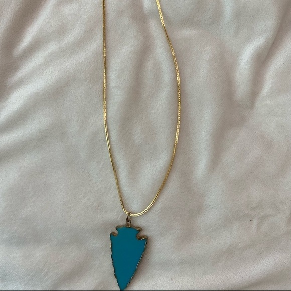 Faux Turquoise Arrow Head Gold Tone Chain Accents 24” Long boho southwestern - Picture 15 of 16